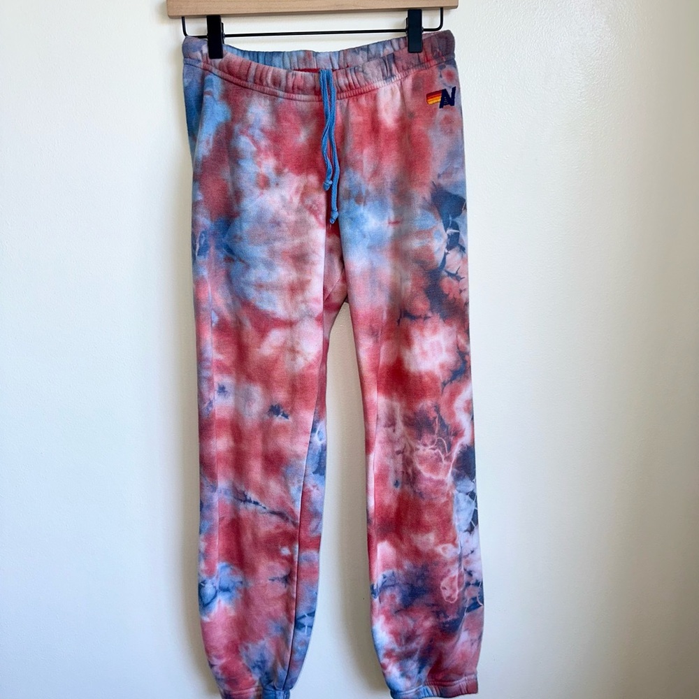 Aviator Nation Red and Blue Tie-Dye Joggers